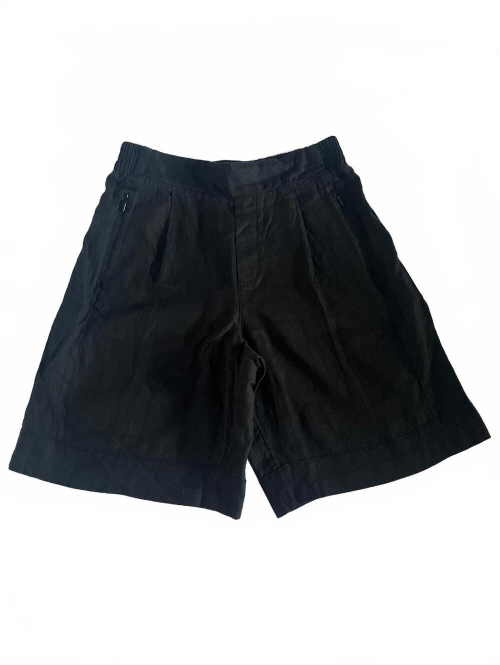 Black 100% Linen Casual Shorts with Elastic Waistband and Zip Pockets Size 6 NEW